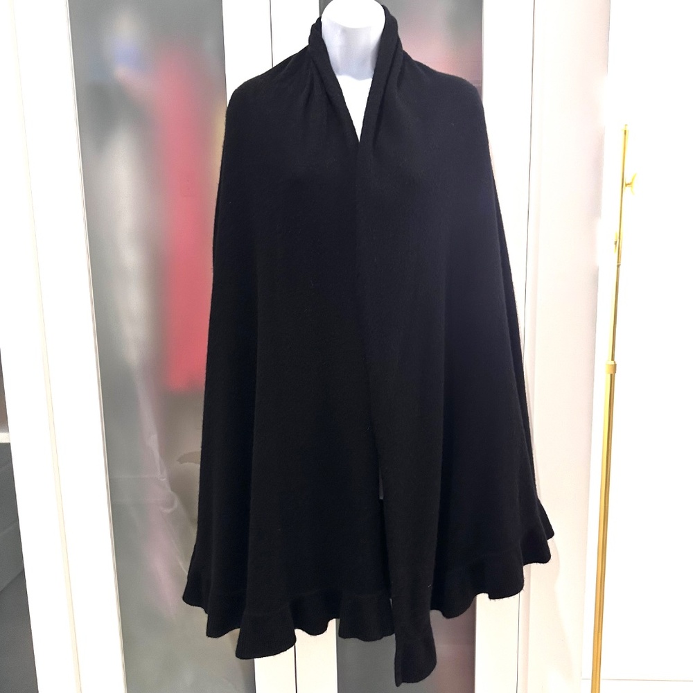 Black Cashmere Ruffled Edge Cape Cashmere from Saks Fifth Ave 140" Sweep!